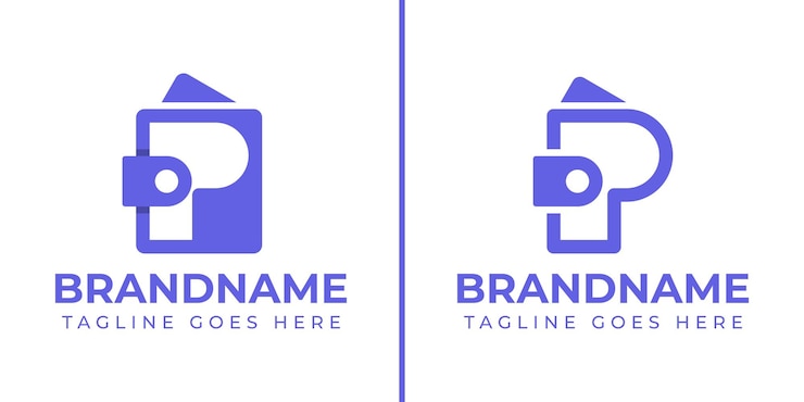 Vector logotipo de la billetera p que simboliza el ahorro de seguridad financiera y la innovación