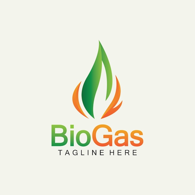 Logotipo de biogás Logotipo de petróleo y gas Logotipo de biogas energía con elementos de fuego y hojas