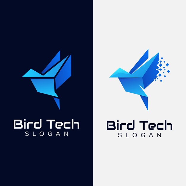 Logotipo de Bird Tech, plantilla de logotipo de pájaro digital