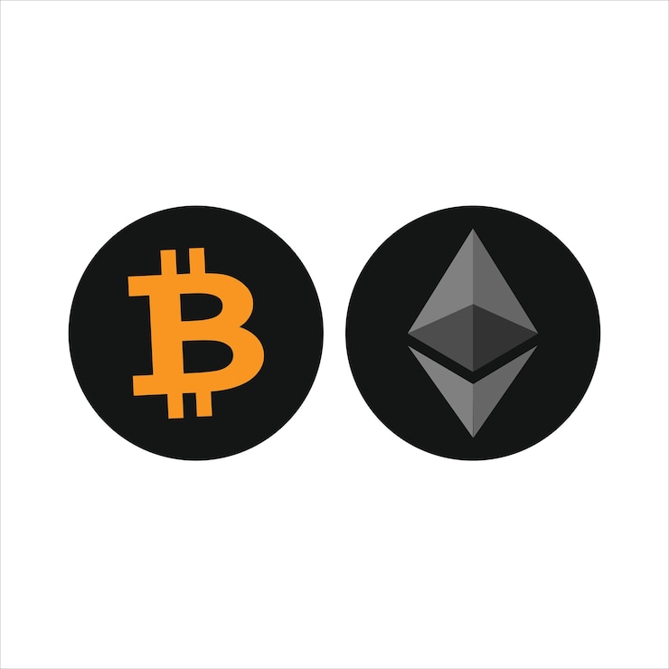 Vector el logotipo de bitcoin y ethereum