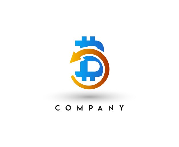 Logotipo de Bitcoin con flecha Logotipo de criptomoneda Logotipo de Bitcoin Exchange Dinero digital Logotipo de la letra B