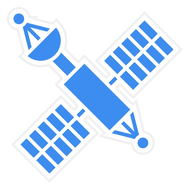 un logotipo blanco y azul de un satélite con un logotipo azul en él
