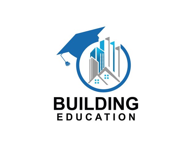 un logotipo blanco para la construcción de educación sombrero de graduación con construcción en el interior