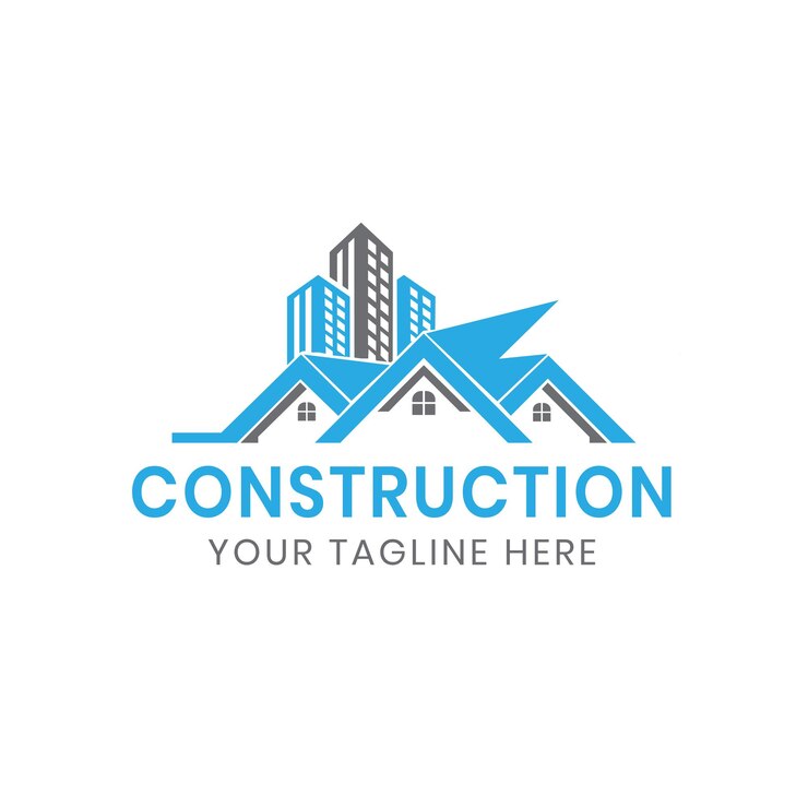 un logotipo blanco para la construcción con un logotipo azul