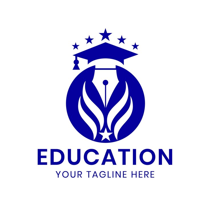 un logotipo blanco para la educación con un fondo azul