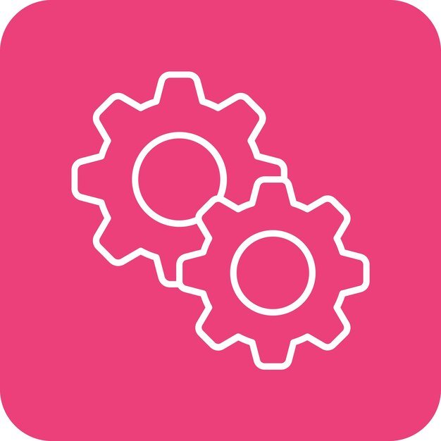 un logotipo blanco con un engranaje y un fondo rosa