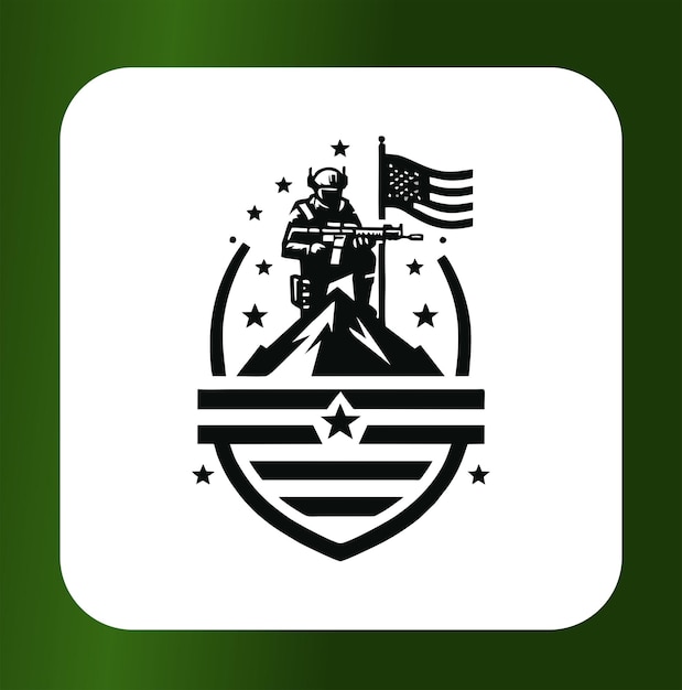 un logotipo blanco con una imagen de un hombre con una bandera en él