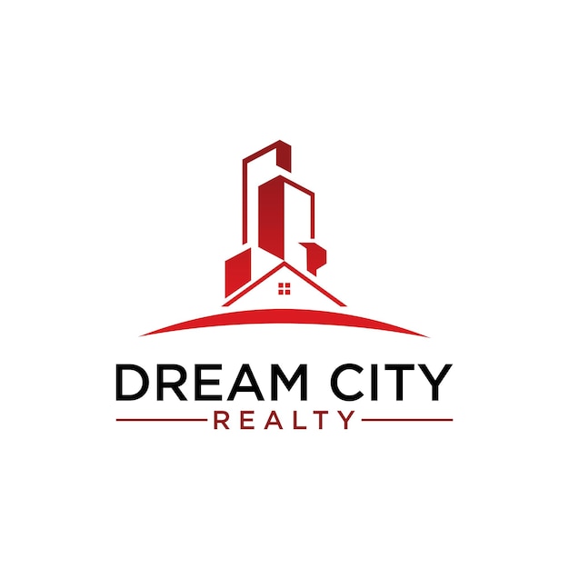 un logotipo blanco con un logotipo rojo que dice Dream City Real Estate