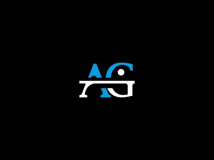 Vector un logotipo en blanco y negro con un ag sobre un fondo negro