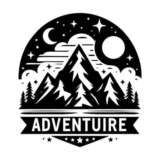 un logotipo en blanco y negro para una aventura de aventura