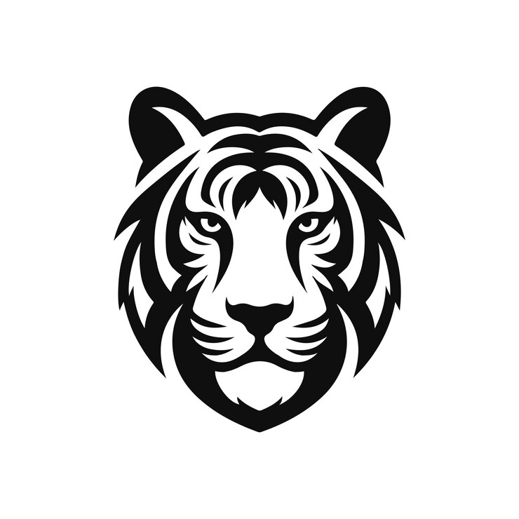 un logotipo en blanco y negro de una cabeza de león con una cabeza blanca