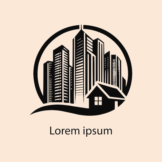 un logotipo en blanco y negro con una casa y una casa en el medio