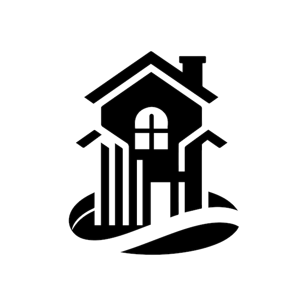 un logotipo en blanco y negro para una casa con una casa de pájaros en la parte superior