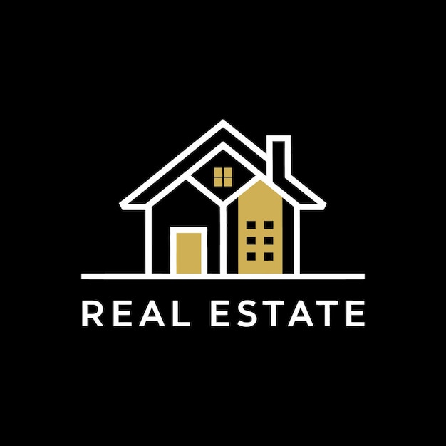 un logotipo en blanco y negro de una casa que dice bienes raíces
