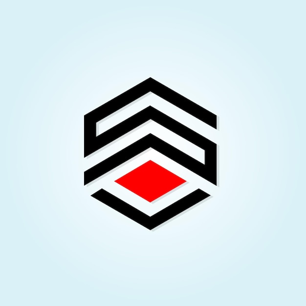 un logotipo en blanco y negro con un cuadrado rojo en él