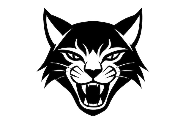 un logotipo blanco y negro de un gato con dientes afilados