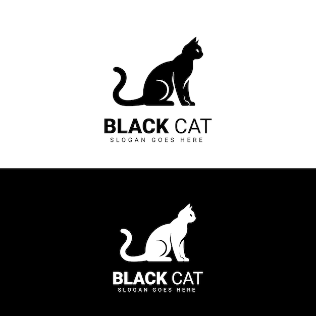 Logotipo en blanco y negro de un gato en dos poses