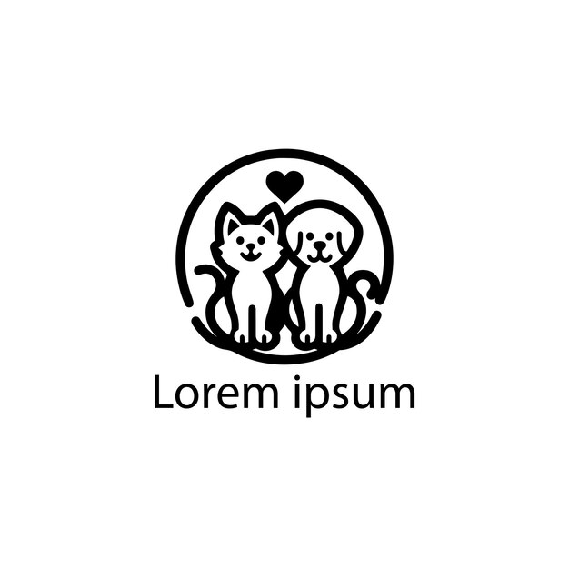 un logotipo en blanco y negro con un gato y un perro en el medio