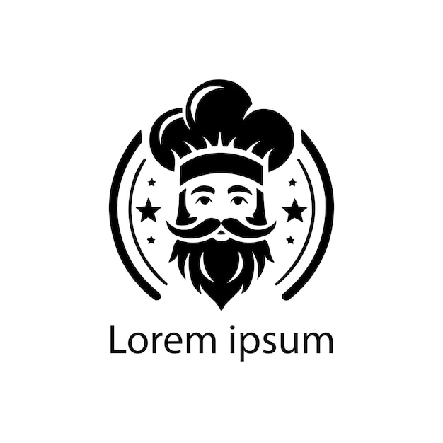 un logotipo blanco y negro de un hombre con bigote y barba