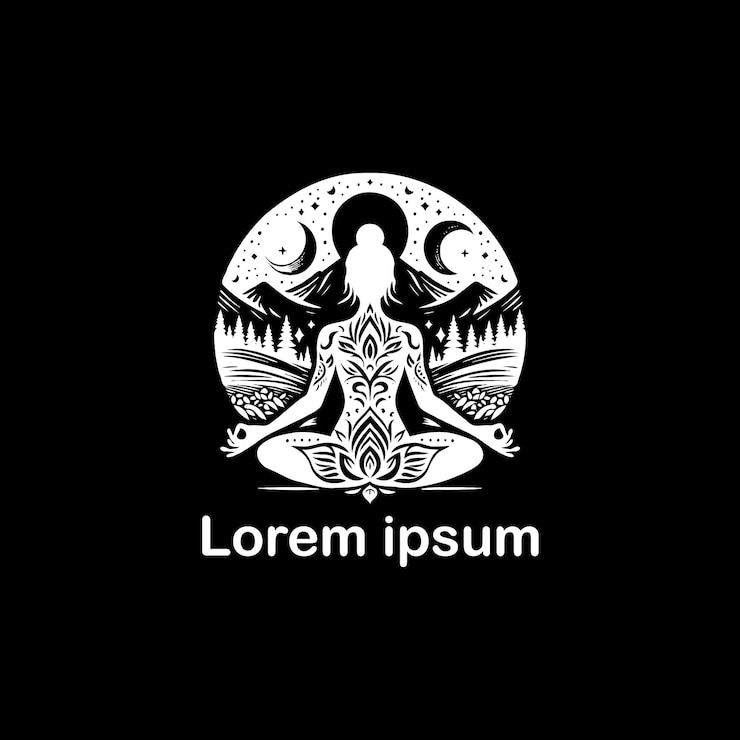 un logotipo blanco y negro con una imagen de un bosque y montañas
