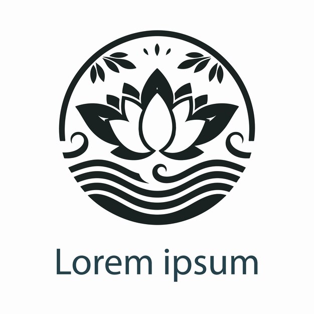 un logotipo blanco y negro con una imagen de una flor de loto