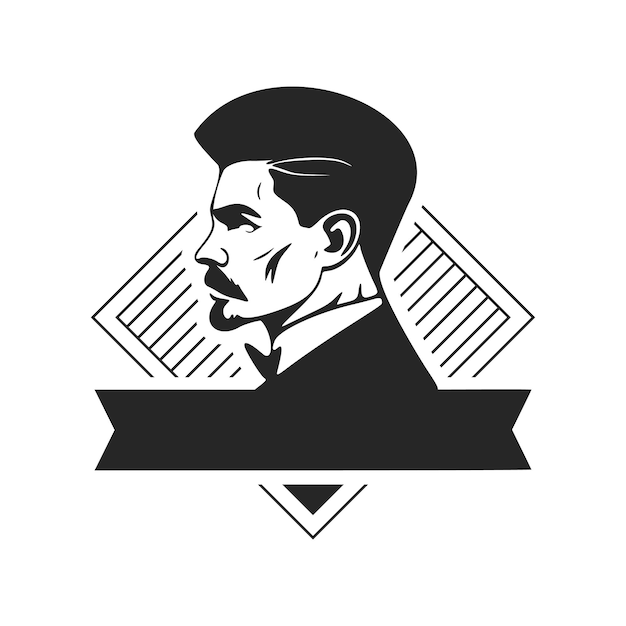 Logotipo en blanco y negro con la imagen de un hombre con estilo Estilo elegante con un aspecto sofisticado y sofisticado.