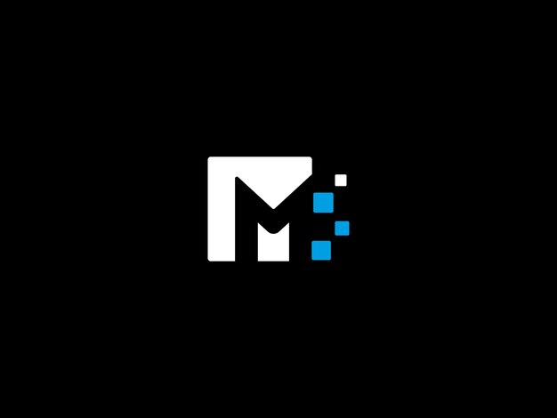 Logotipo en blanco y negro con la letra m sobre fondo negro