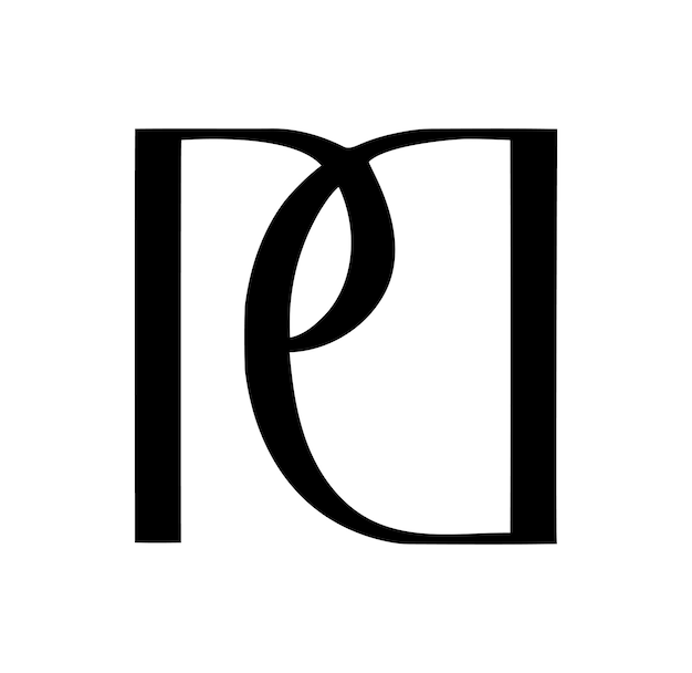 un logotipo en blanco y negro con la letra p