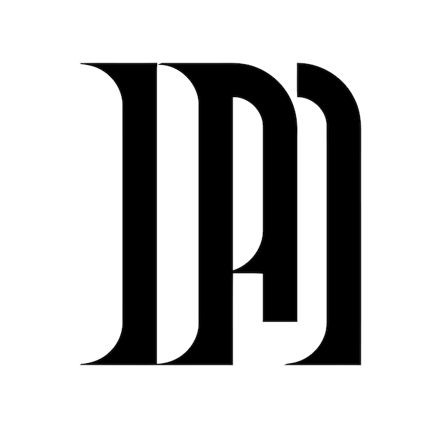 un logotipo en blanco y negro con la letra p