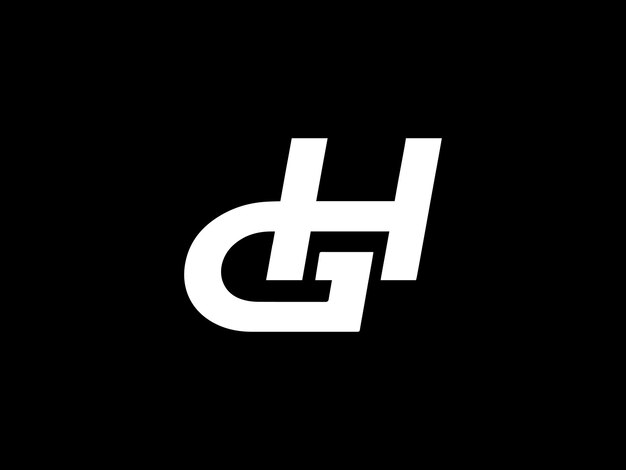 Logotipo en blanco y negro con las letras g y h sobre un fondo negro