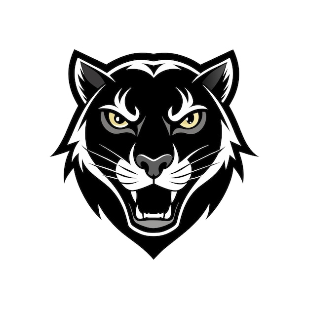 un logotipo blanco y negro de un lobo con ojos amarillos