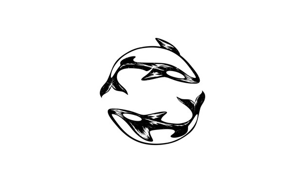 El logotipo en blanco y negro de orca whale sea