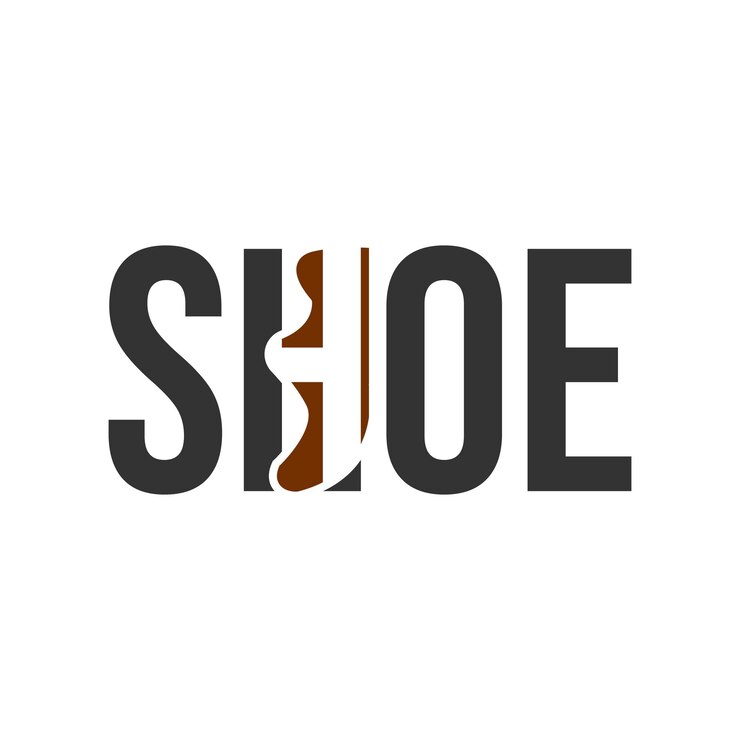 un logotipo en blanco y negro con la palabra zapato en él