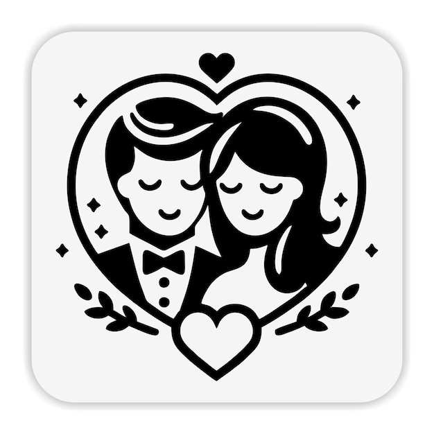 un logotipo en blanco y negro para una pareja con corazones y un corazón en él