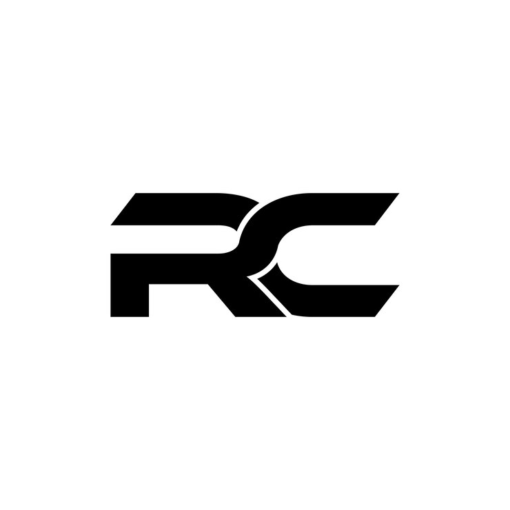 un logotipo en blanco y negro con RC
