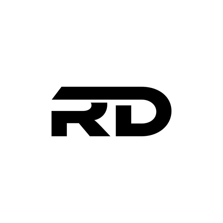 un logotipo en blanco y negro con un RD en él