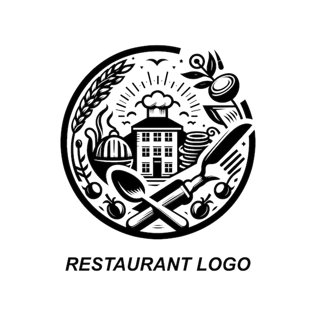 un logotipo en blanco y negro para un restaurante y un restaurante