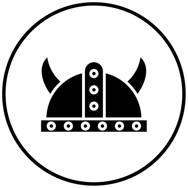 un logotipo en blanco y negro con una silueta de un casco y cuernos
