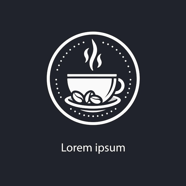 un logotipo blanco y negro con una taza de café