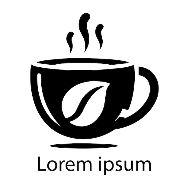 un logotipo blanco y negro con una taza de café