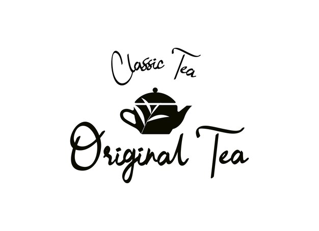 Un logotipo en blanco y negro para el té original del té clásico.