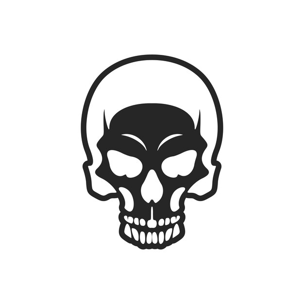 Un logotipo en blanco y negro con un vector de calavera