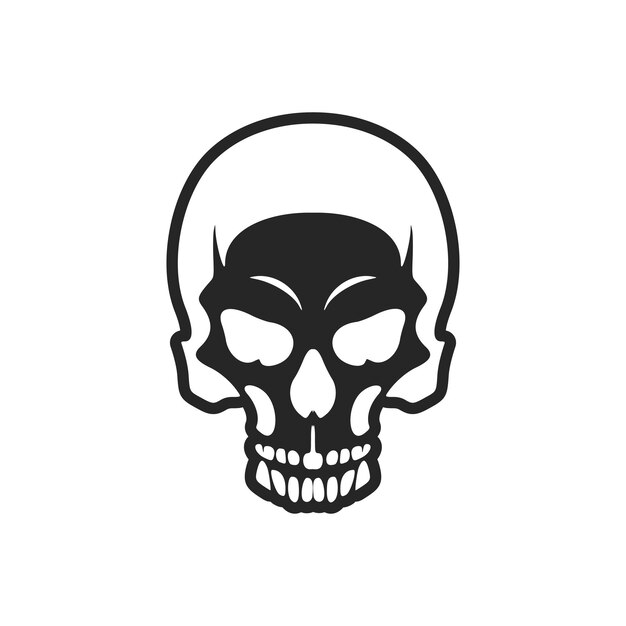 Un logotipo en blanco y negro con un vector de calavera