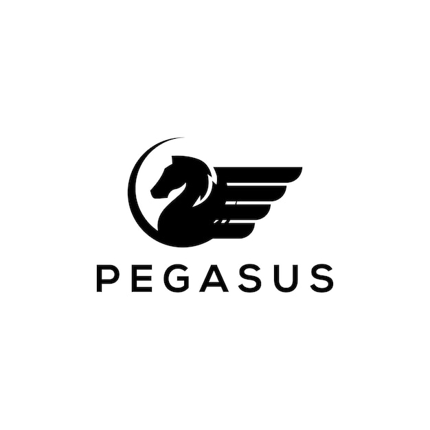 Logotipo blanco y negro del vector de plantilla de pegaso aislado en fondo blanco