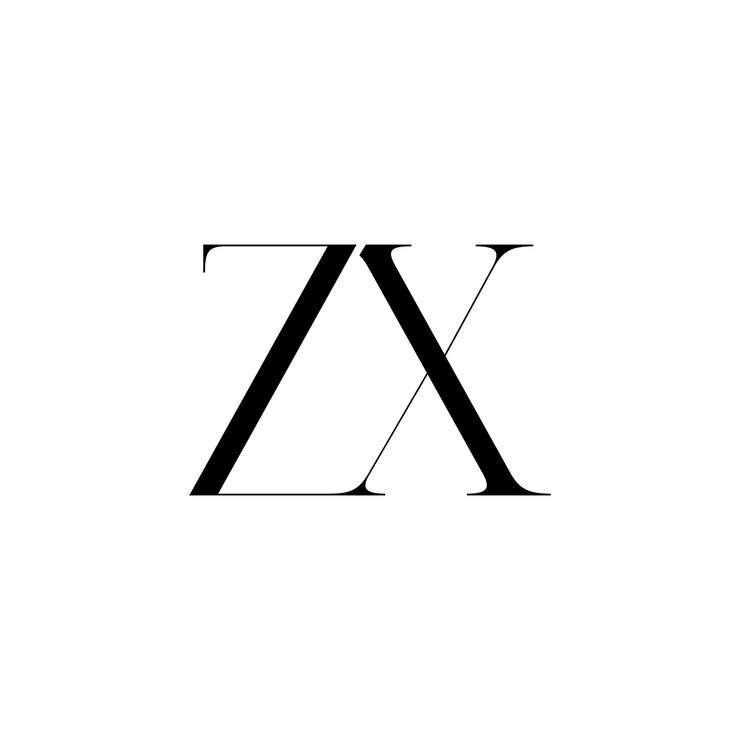un logotipo en blanco y negro con ZX