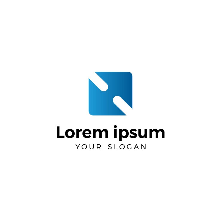 un logotipo blanco con un rectángulo azul en él