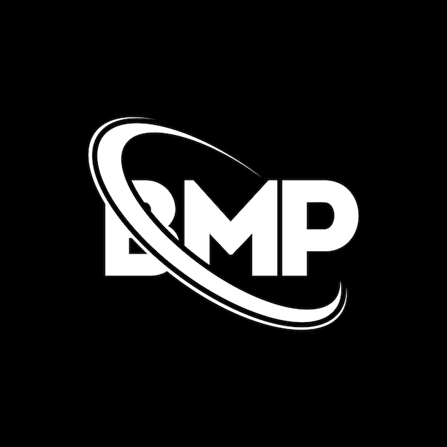 El logotipo BMP, la letra BMP, el diseño del logotipo de la carta BMP, las iniciales, el logotipo de BMP vinculado con un círculo y un monograma en mayúscula, la tipografía BMP para el negocio tecnológico y la marca inmobiliaria.