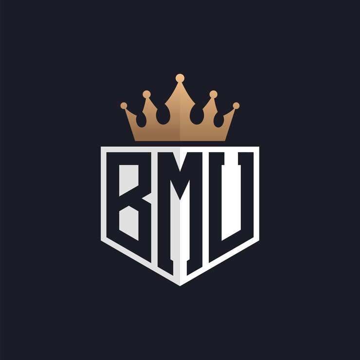 Vector logotipo de bmu de lujo con corona iniciales elegantes logotipo de letra bmu para marcas exclusivas letra bmu monograma para empresas de alta gama