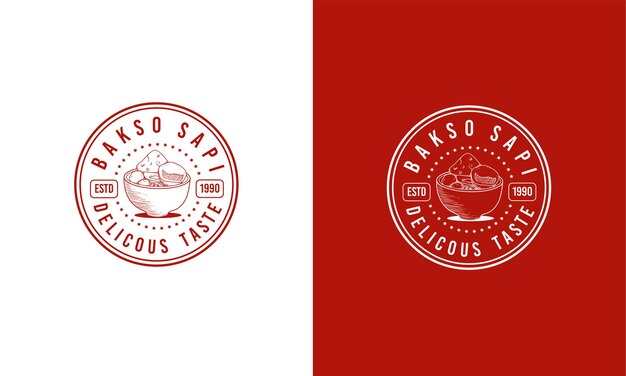 Logotipo de boceto dibujado a mano de albóndigas indonesias Bakso