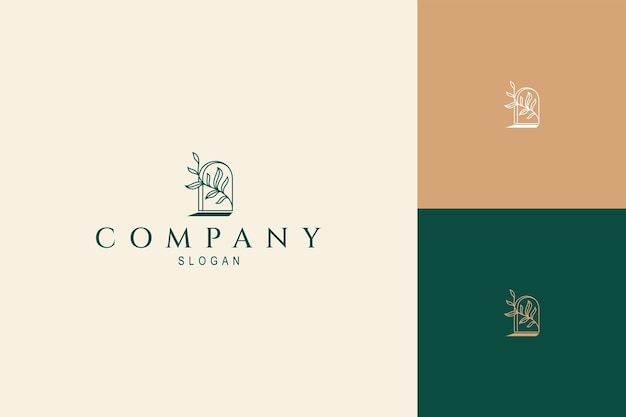 Logotipo bohemio de la ventana del arco con plantas estéticas